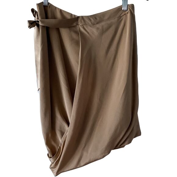 Hugo Boss 100% silk ribbon tie asymmetrical draped mini skirt tan neutral size 4 - Picture 6 of 6
